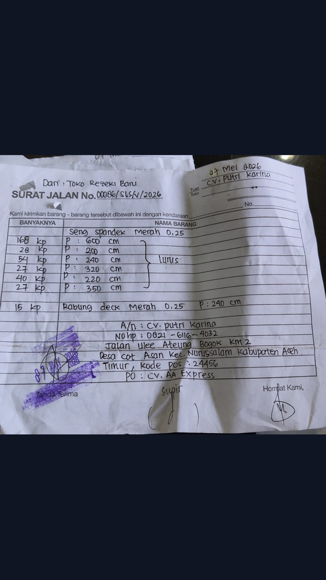 Bukti pengiriman